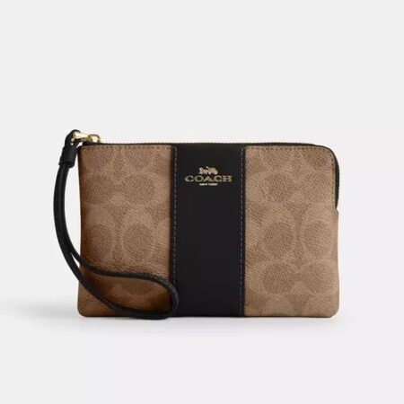 Bolso de Mano Coach Corner Zip Wristlet en Piel Granulada Muñequera
